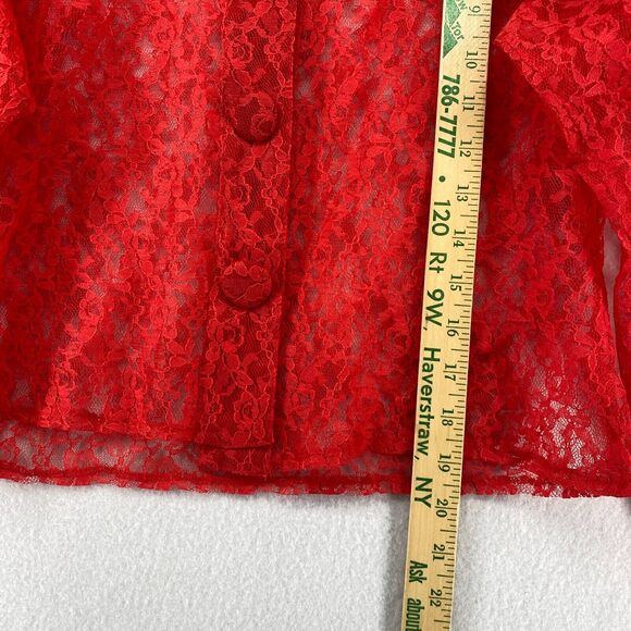 VICTORIA LANE BONNIE GOLDMAN Top S Sheer Lace Floral Button Up Long Sleeve Red - Picture 10 of 12